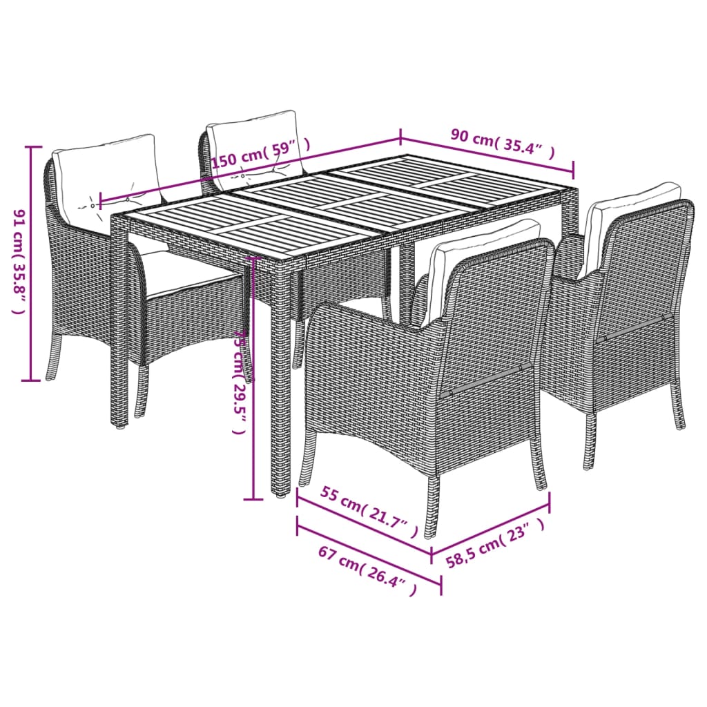 Set da Pranzo da Giardino 5 pz con Cuscini in Polyrattan Grigio | homemem39