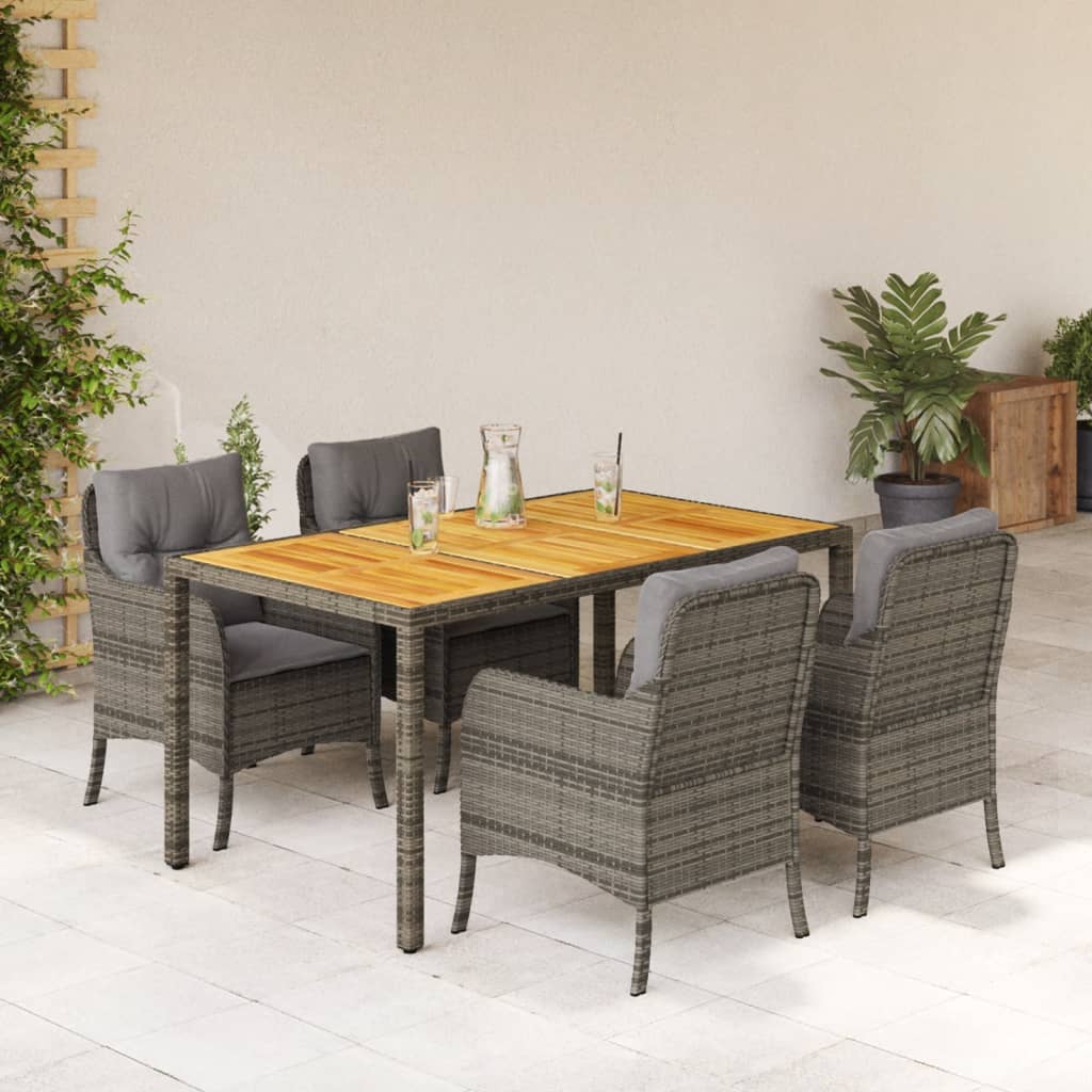 Set da Pranzo da Giardino 5 pz con Cuscini in Polyrattan Grigio | homemem39