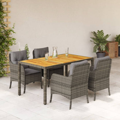 Set da Pranzo da Giardino 5 pz con Cuscini in Polyrattan Grigio | homemem39