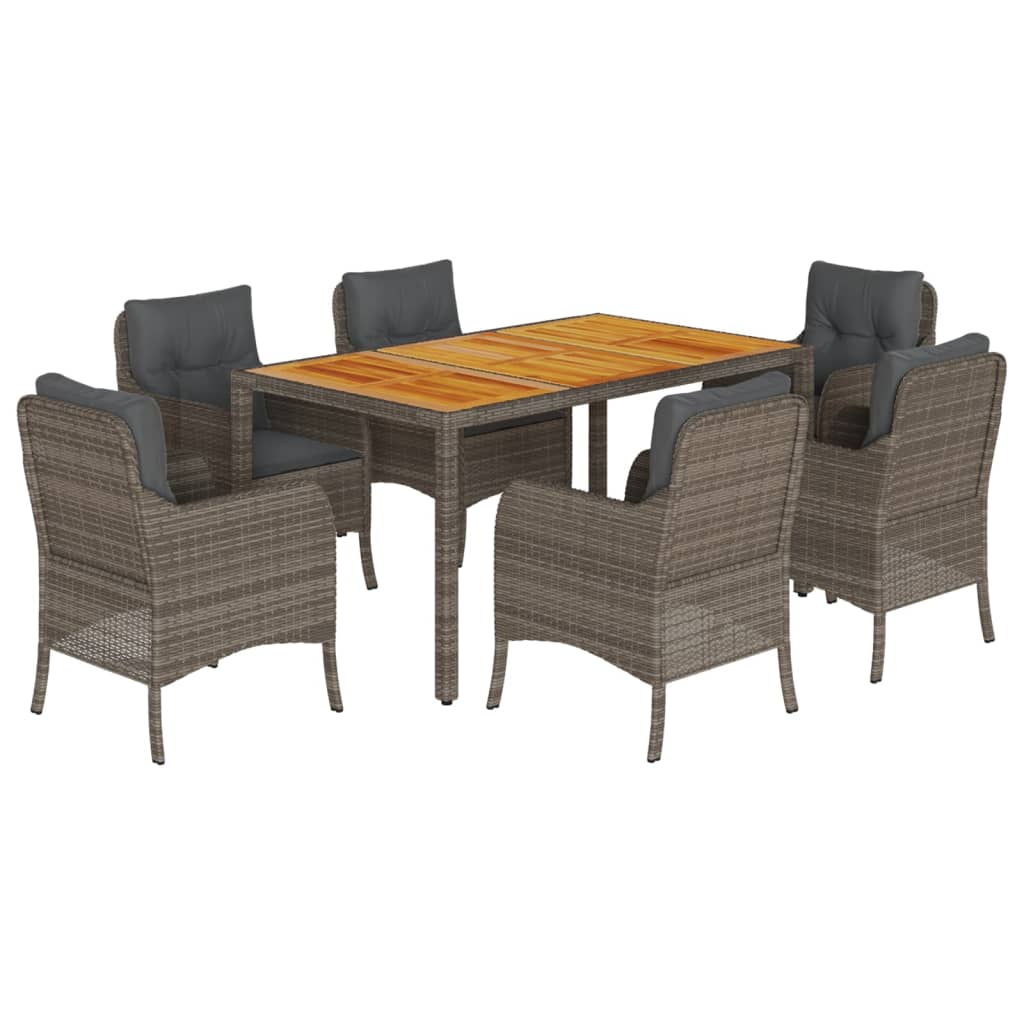 Set da Pranzo da Giardino 7 pz con Cuscini in Polyrattan Grigio | homemem39