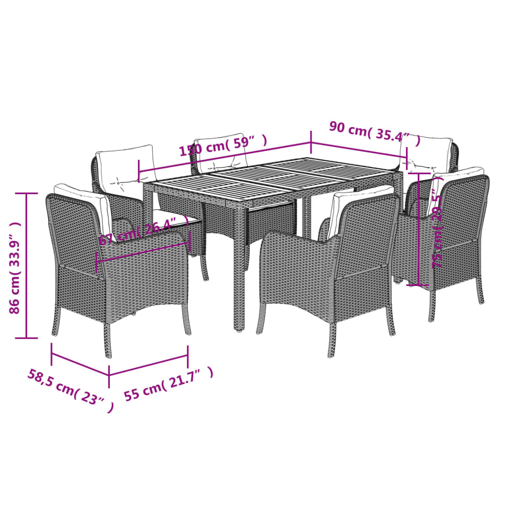 Set da Pranzo da Giardino 7 pz con Cuscini in Polyrattan Grigio - homemem39