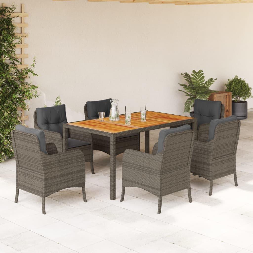 Set da Pranzo da Giardino 7 pz con Cuscini in Polyrattan Grigio - homemem39