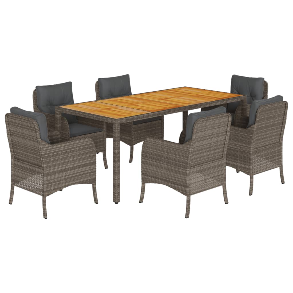 Set da Pranzo da Giardino 7 pz con Cuscini in Polyrattan Grigio | homemem39