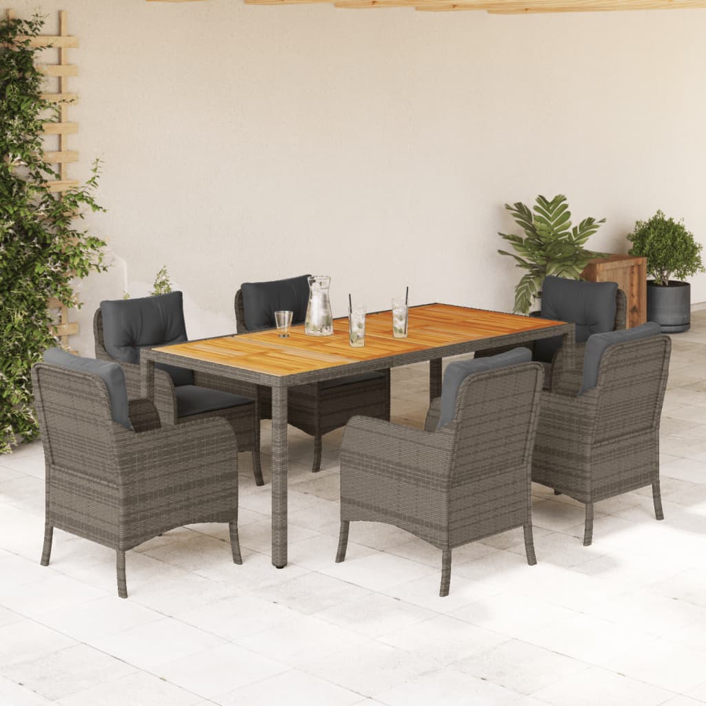 Set da Pranzo da Giardino 7 pz con Cuscini in Polyrattan Grigio | homemem39