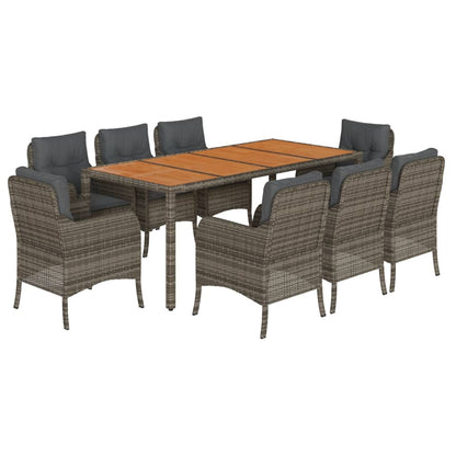 Set da Pranzo da Giardino 9 pz con Cuscini in Polyrattan Grigio | homemem39