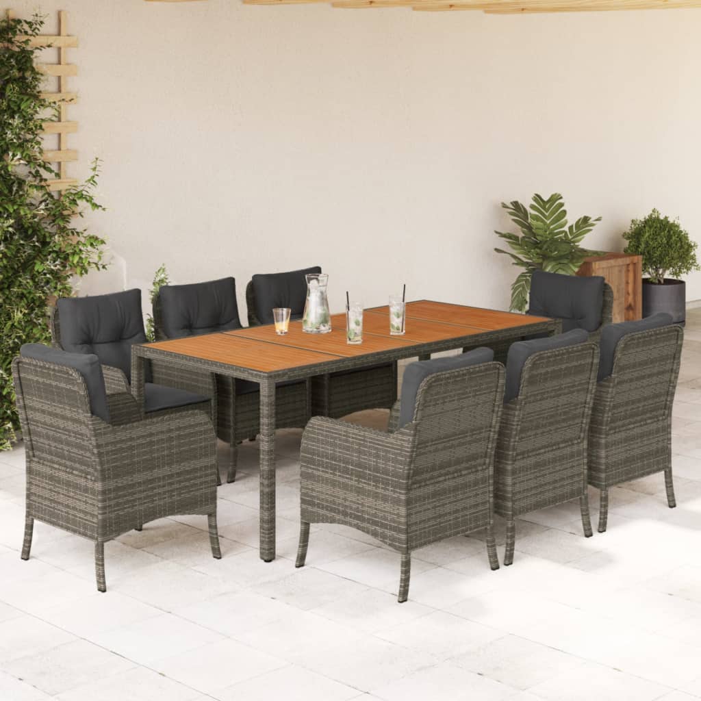 Set da Pranzo da Giardino 9 pz con Cuscini in Polyrattan Grigio | homemem39