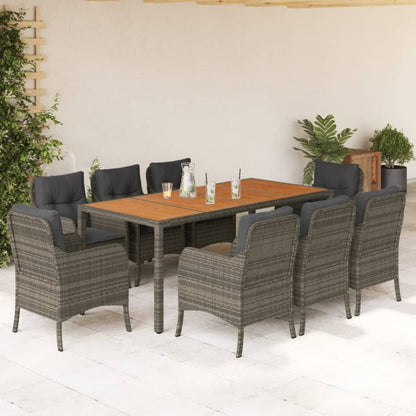 Set da Pranzo da Giardino 9 pz con Cuscini in Polyrattan Grigio | homemem39