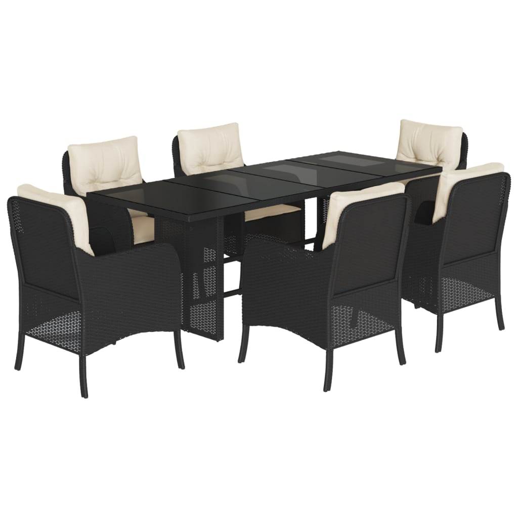 Set da Pranzo da Giardino 7 pz Nero con Cuscini in Polyrattan | homemem39