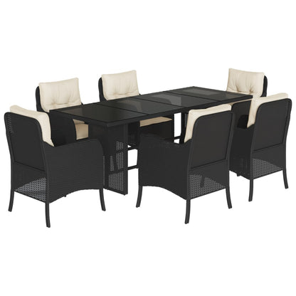 Set da Pranzo da Giardino 7 pz Nero con Cuscini in Polyrattan | homemem39