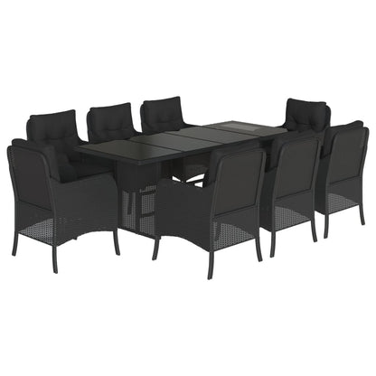 Set da Pranzo da Giardino 9 pz con Cuscini Nero in Polyrattan | homemem39