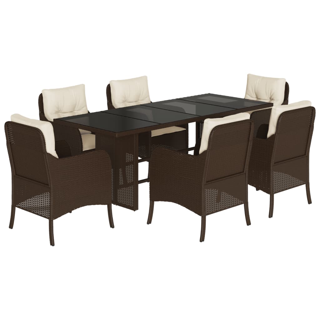 Set da Pranzo da Giardino 7pz con Cuscini in Polyrattan Marrone - homemem39