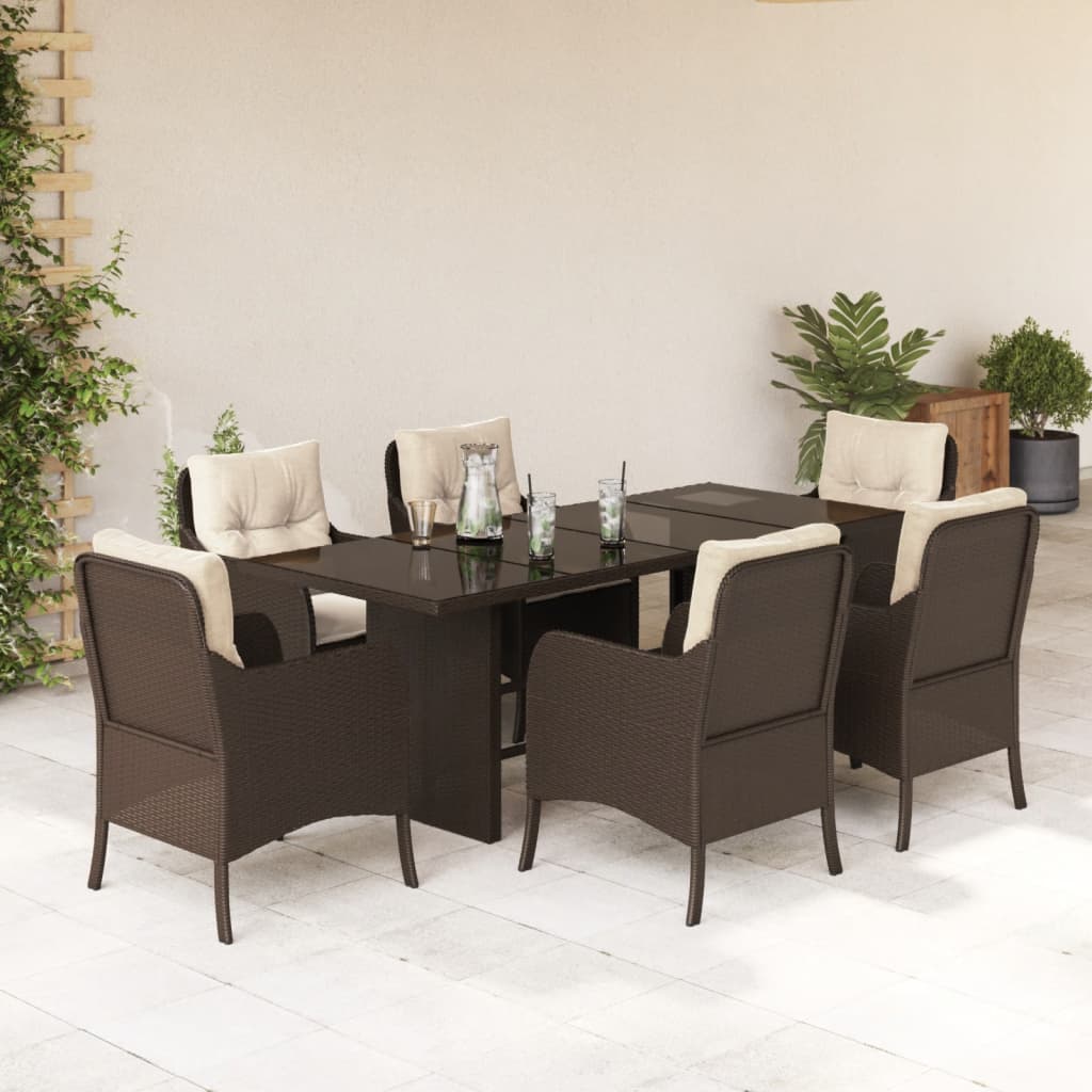Set da Pranzo da Giardino 7pz con Cuscini in Polyrattan Marrone - homemem39