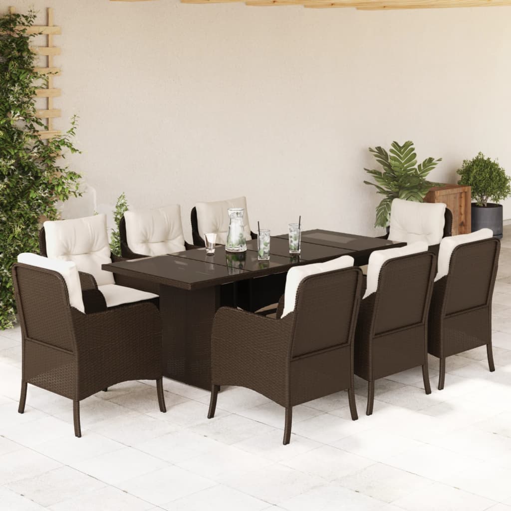 Set da Pranzo da Giardino 9pz con Cuscini Marrone in Polyrattan - homemem39