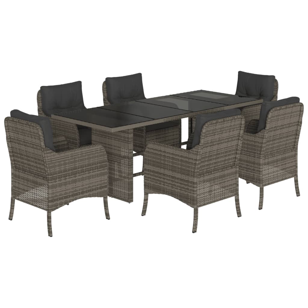 Set da Pranzo da Giardino 7 pz con Cuscini in Polyrattan Grigio | homemem39