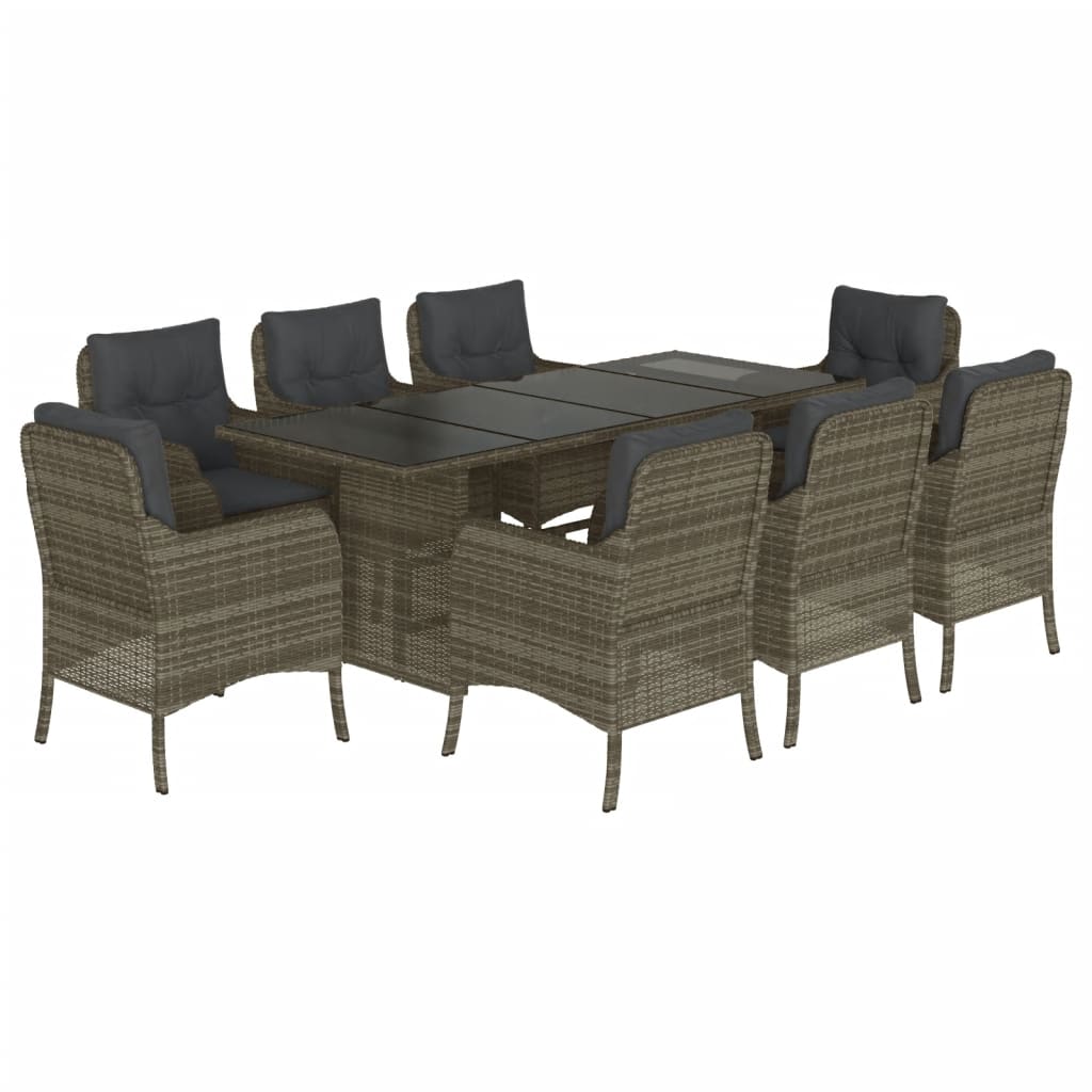 Set da Pranzo da Giardino 9 pz con Cuscini in Polyrattan Grigio | homemem39