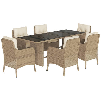 Set da Pranzo da Giardino 7 pz con Cuscini Beige in Polyrattan | homemem39