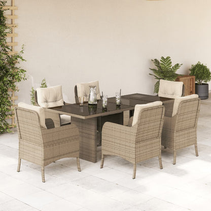 Set da Pranzo da Giardino 7 pz con Cuscini Beige in Polyrattan | homemem39