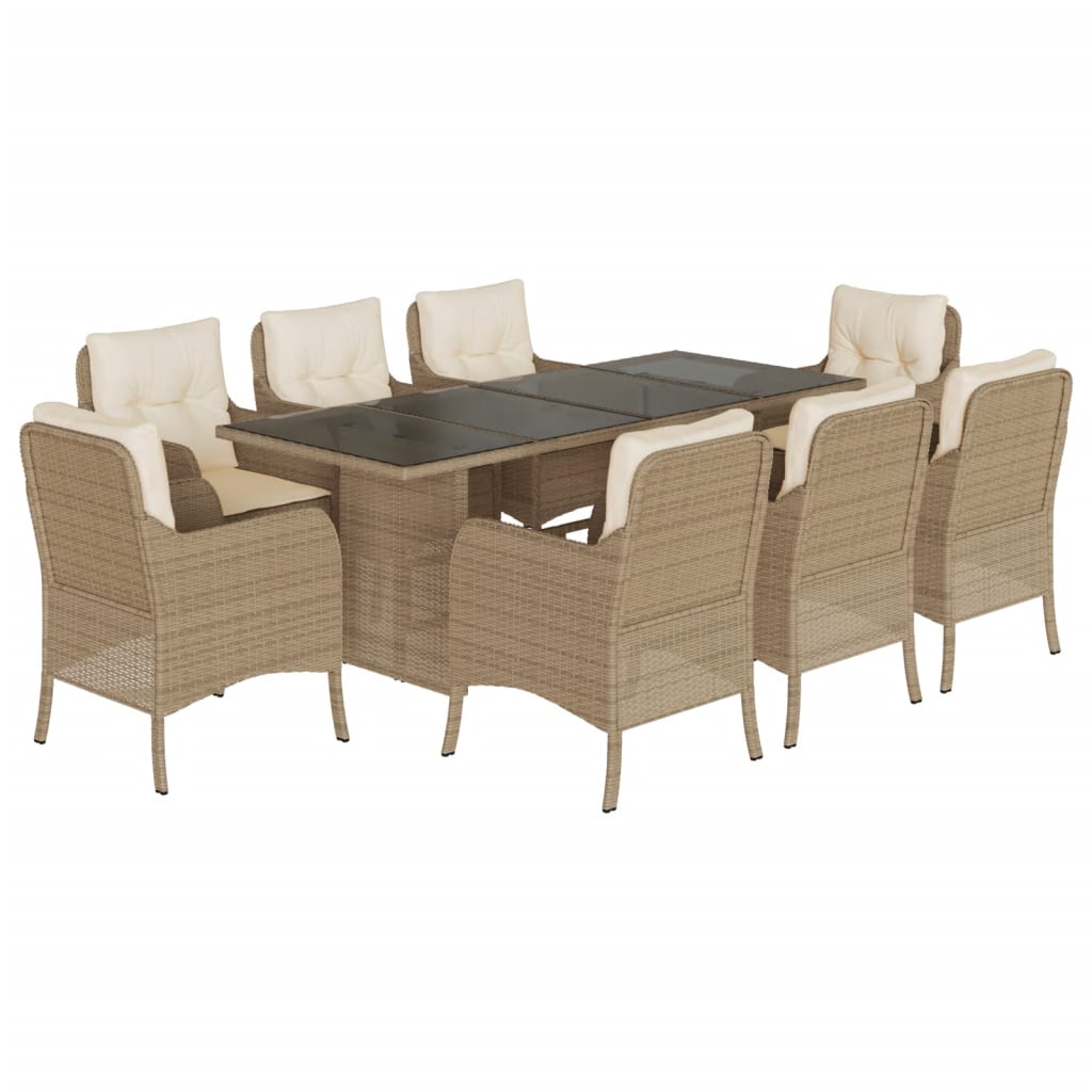 Set da Pranzo da Giardino 9 pz con Cuscini Beige in Polyrattan | homemem39