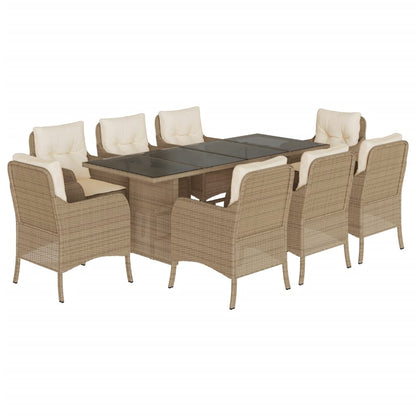 Set da Pranzo da Giardino 9 pz con Cuscini Beige in Polyrattan | homemem39