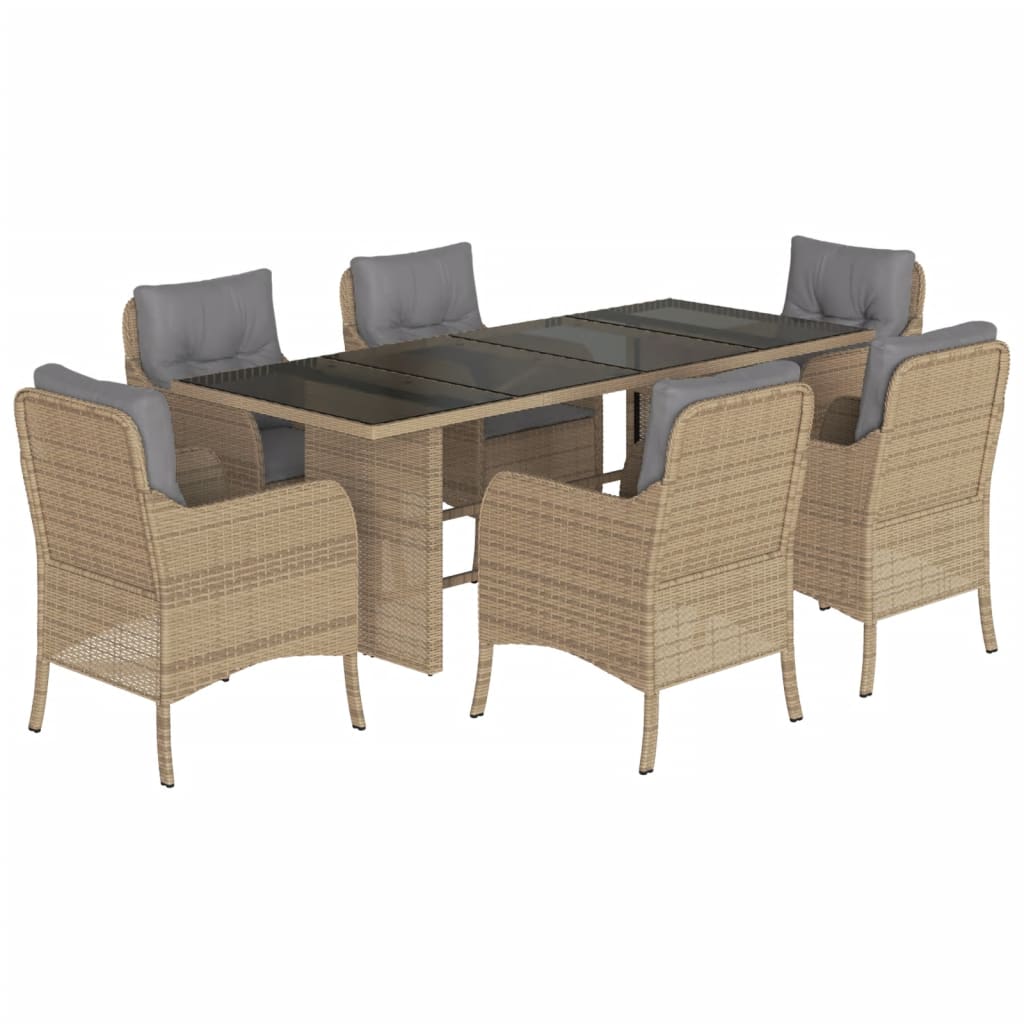 Set da Pranzo da Giardino 7 pz con Cuscini Beige in Polyrattan | homemem39