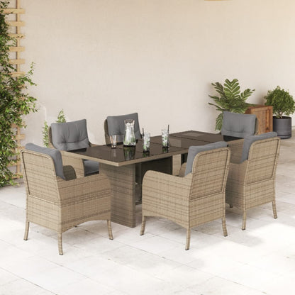 Set da Pranzo da Giardino 7 pz con Cuscini Beige in Polyrattan | homemem39