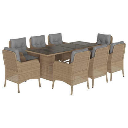 Set da Pranzo da Giardino 9 pz con Cuscini Beige in Polyrattan | homemem39