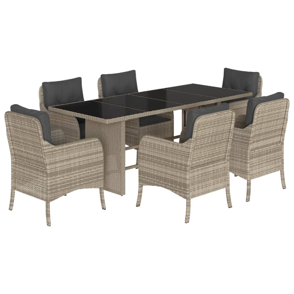 Set da Pranzo da Giardino 7 pz Cuscini Polyrattan Grigio Chiaro | homemem39