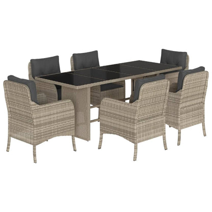 Set da Pranzo da Giardino 7 pz Cuscini Polyrattan Grigio Chiaro | homemem39