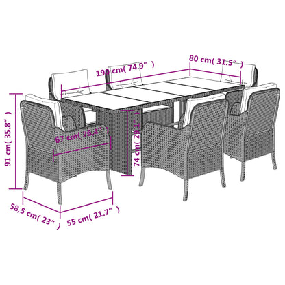 Set da Pranzo da Giardino 7 pz Cuscini Polyrattan Grigio Chiaro | homemem39
