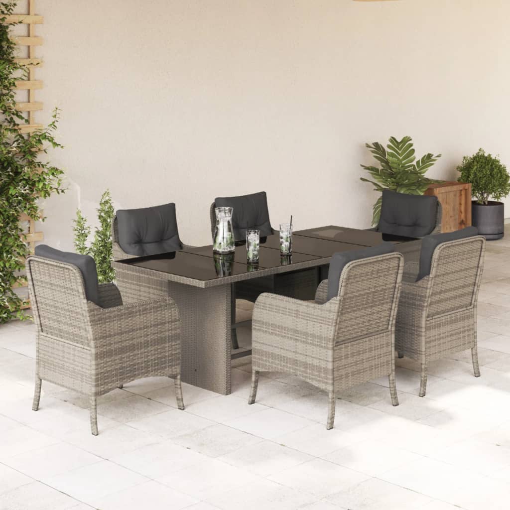 Set da Pranzo da Giardino 7 pz Cuscini Polyrattan Grigio Chiaro | homemem39