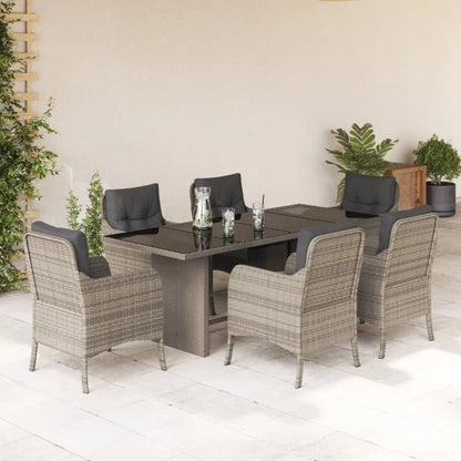 Set da Pranzo da Giardino 7 pz Cuscini Polyrattan Grigio Chiaro | homemem39