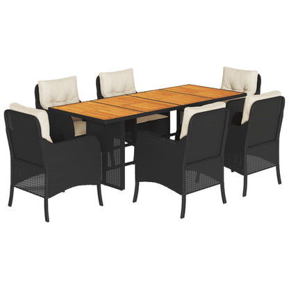 Set da Pranzo da Giardino 7 pz Nero con Cuscini in Polyrattan | homemem39