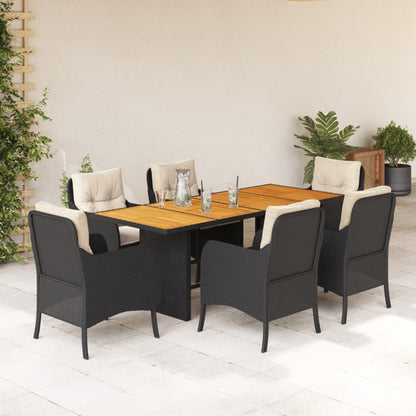 Set da Pranzo da Giardino 7 pz Nero con Cuscini in Polyrattan | homemem39