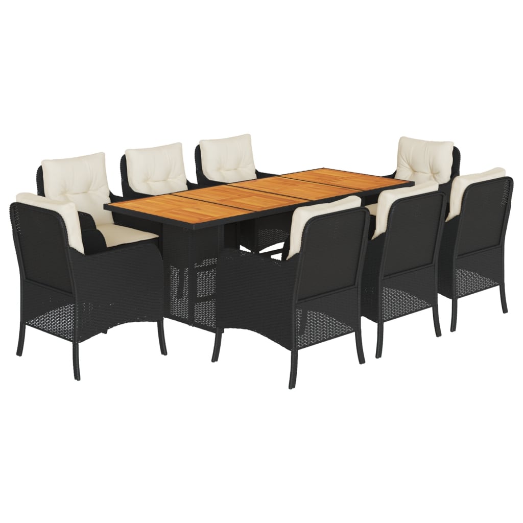 Set da Pranzo da Giardino 9 pz con Cuscini Nero in Polyrattan | homemem39