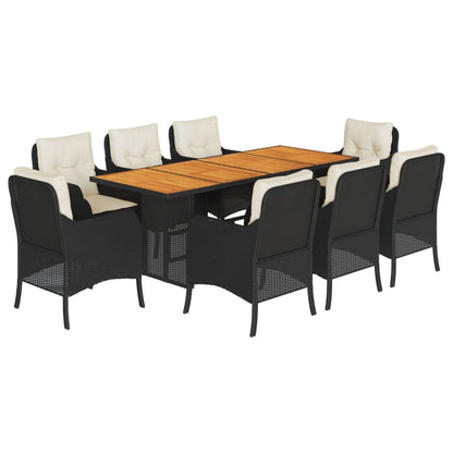 Set da Pranzo da Giardino 9 pz con Cuscini Nero in Polyrattan | homemem39