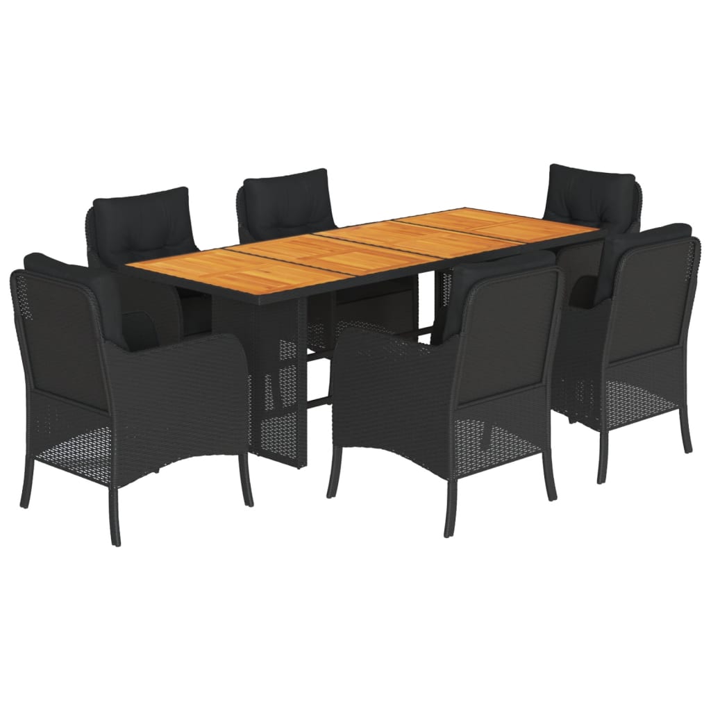 Set da Pranzo da Giardino 7 pz Nero con Cuscini in Polyrattan | homemem39