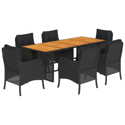 Set da Pranzo da Giardino 7 pz Nero con Cuscini in Polyrattan | homemem39