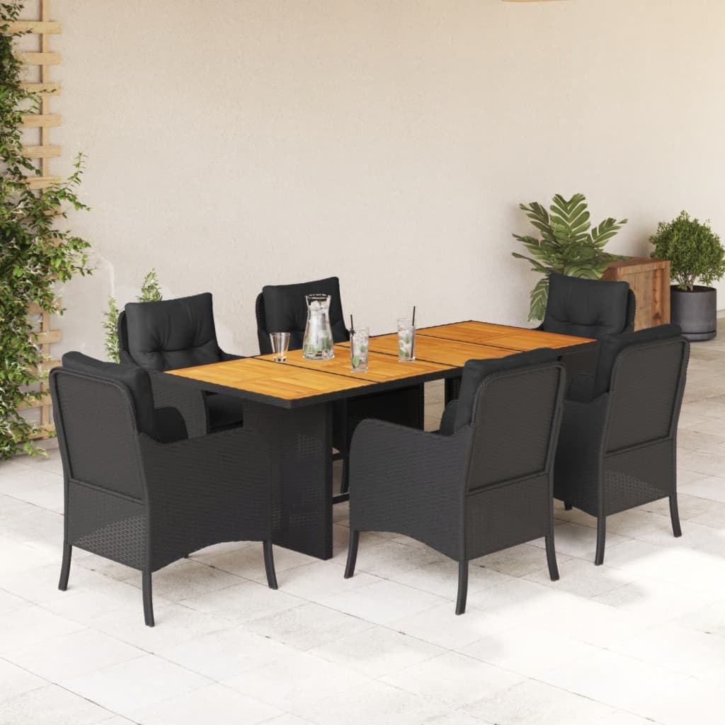 Set da Pranzo da Giardino 7 pz Nero con Cuscini in Polyrattan | homemem39