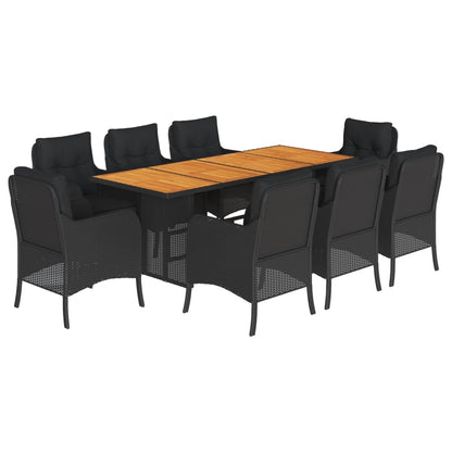 Set da Pranzo da Giardino 9 pz con Cuscini Nero in Polyrattan | homemem39