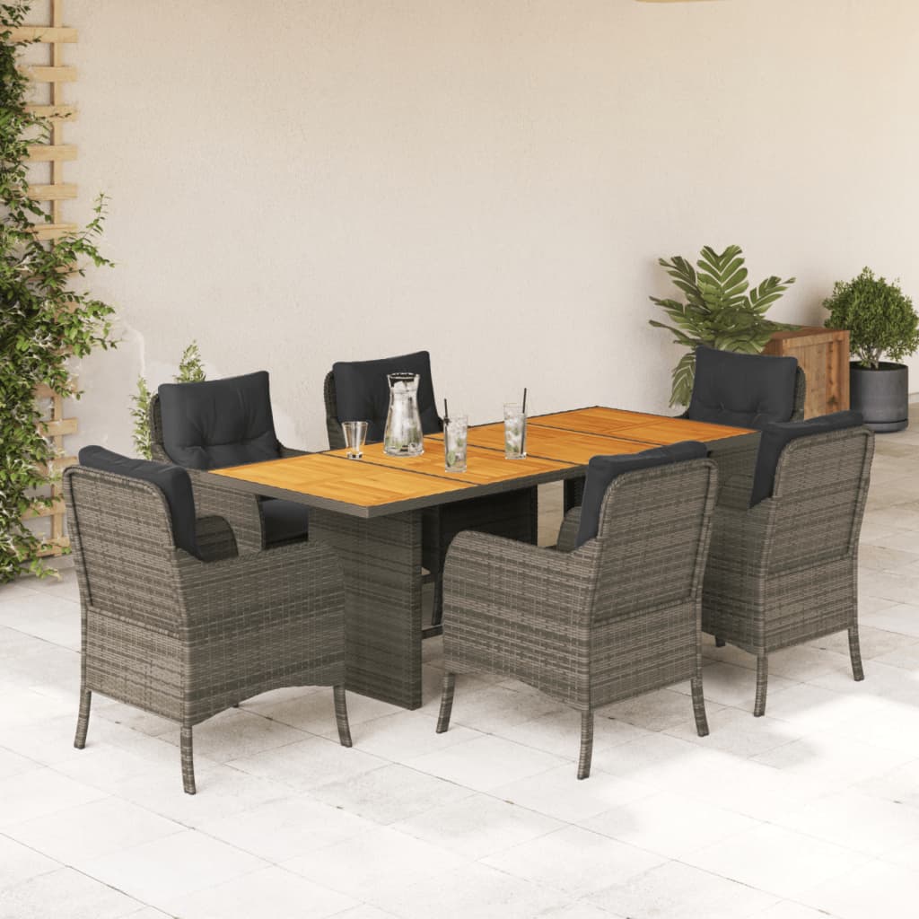 Set da Pranzo da Giardino 7 pz con Cuscini in Polyrattan Grigio | homemem39