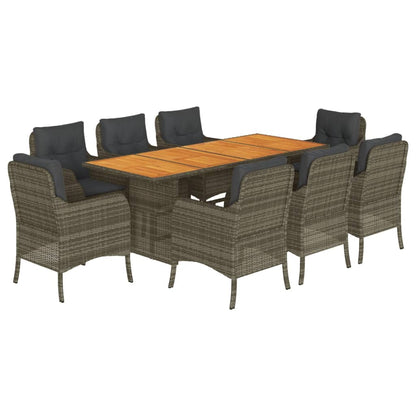 Set da Pranzo da Giardino 9 pz con Cuscini in Polyrattan Grigio | homemem39