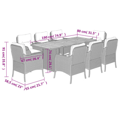 Set da Pranzo da Giardino 9 pz con Cuscini in Polyrattan Grigio | homemem39
