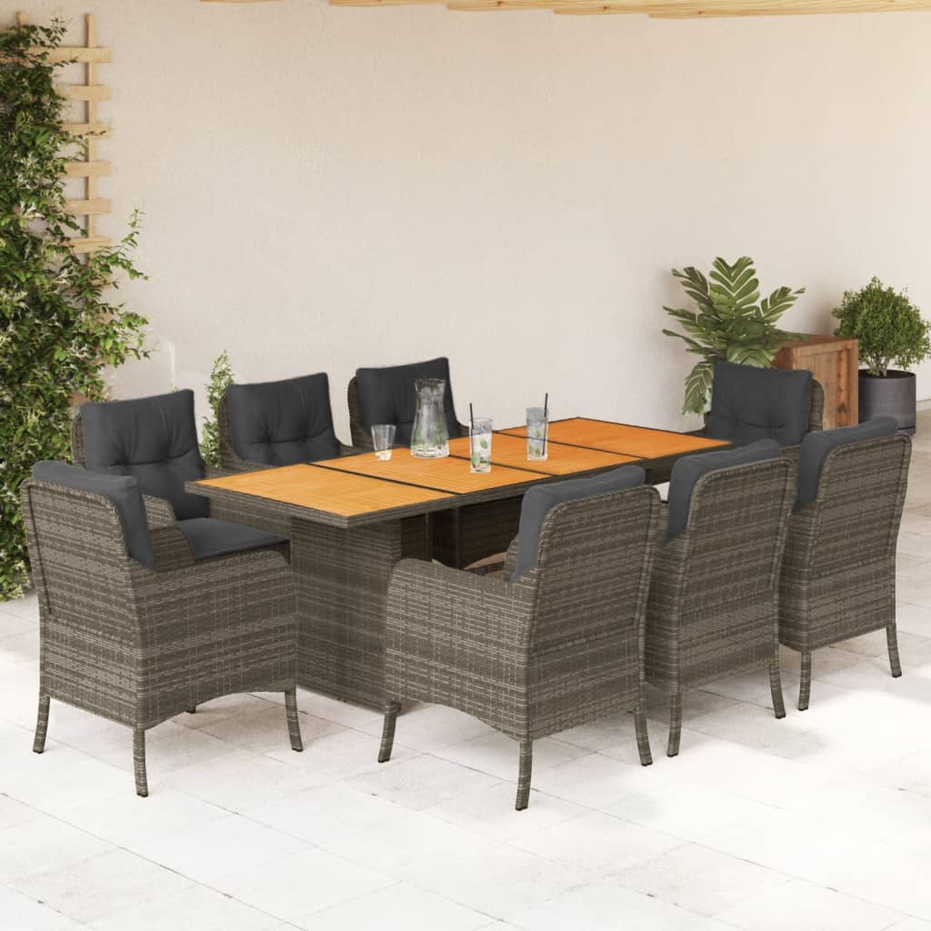 Set da Pranzo da Giardino 9 pz con Cuscini in Polyrattan Grigio | homemem39