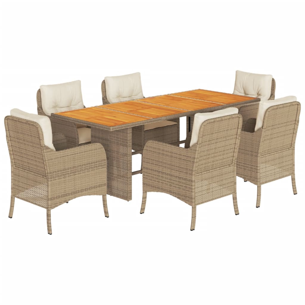 Set da Pranzo da Giardino 7 pz con Cuscini Beige in Polyrattan | homemem39