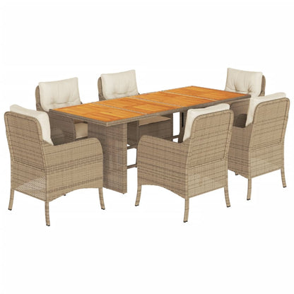 Set da Pranzo da Giardino 7 pz con Cuscini Beige in Polyrattan | homemem39