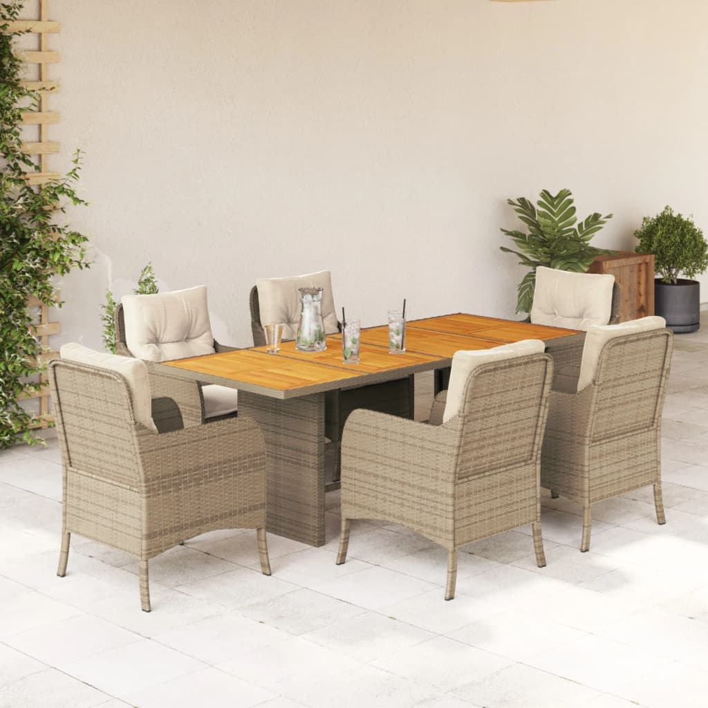 Set da Pranzo da Giardino 7 pz con Cuscini Beige in Polyrattan | homemem39