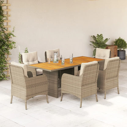 Set da Pranzo da Giardino 7 pz con Cuscini Beige in Polyrattan | homemem39