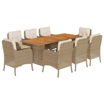 Set da Pranzo da Giardino 9 pz con Cuscini Beige in Polyrattan | homemem39