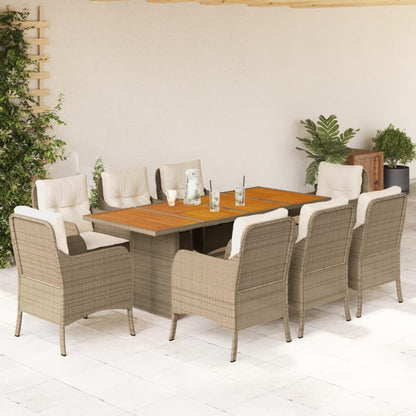 Set da Pranzo da Giardino 9 pz con Cuscini Beige in Polyrattan | homemem39