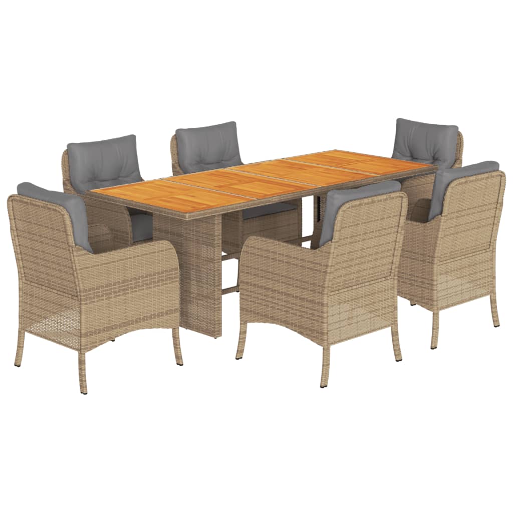 Set da Pranzo da Giardino 7 pz con Cuscini Beige in Polyrattan | homemem39